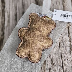 *NWT* COACH Bear Puffy Bag Charm - Tan Caramel Signature Canvas (1 Flaw)